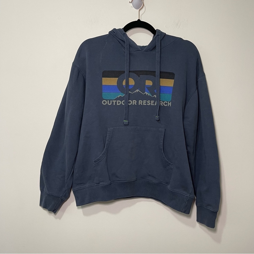 Outdoor Research Men’s Blue Logo Graphic Hoodie Size M – Organic Cotton Blend - Picture 2 of 9